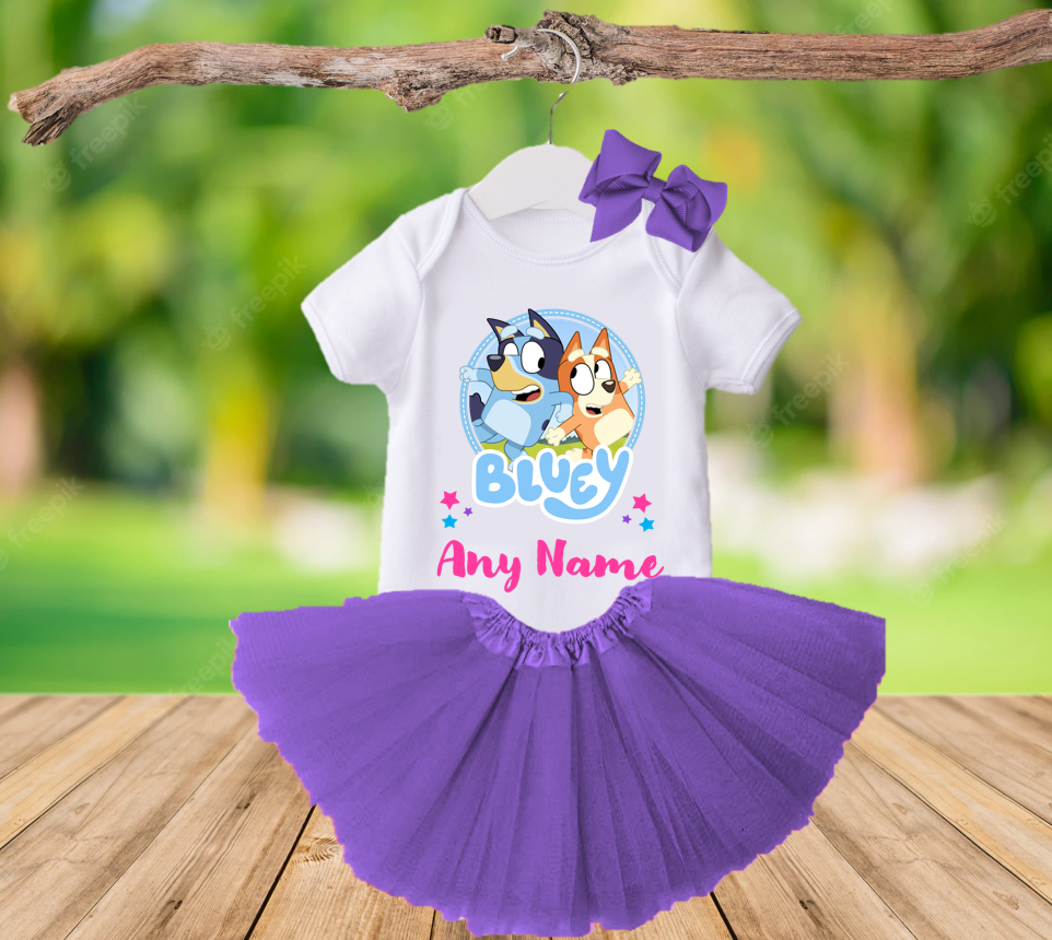 Bluey and Bingo Kids Custom Solid Purple Tutu Outfit Set Dress - 3 Pie –  Sweet Tutus