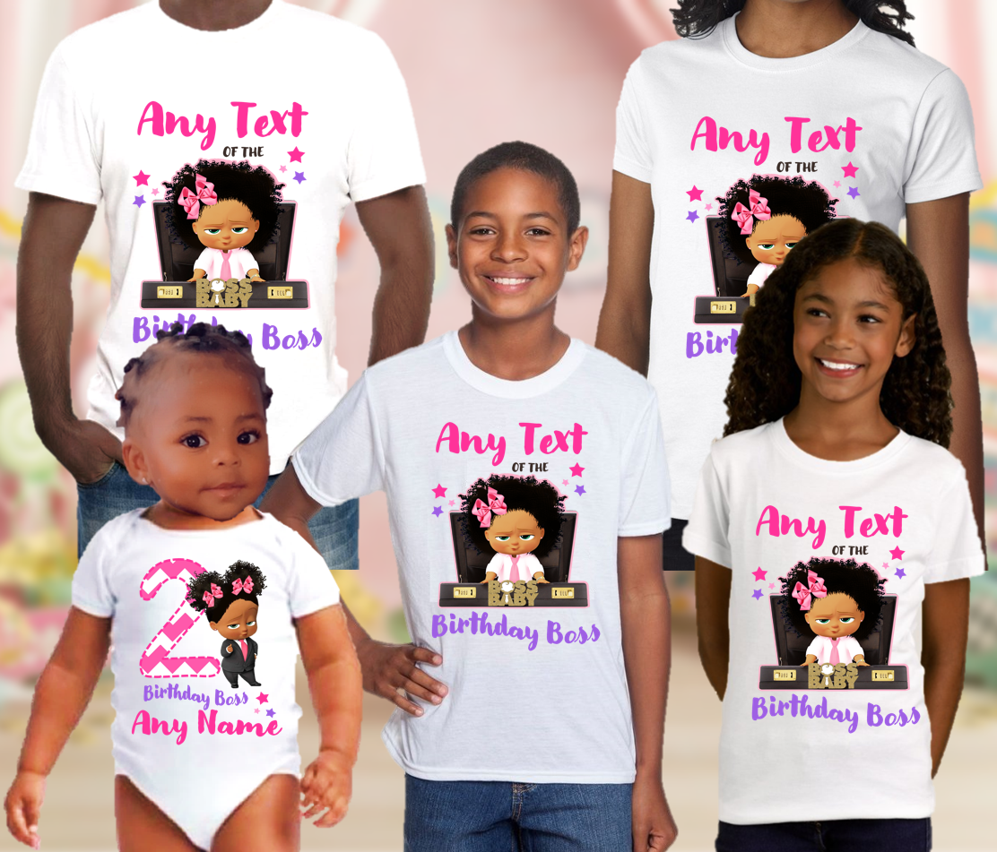 Boss Baby Black Girl Kids Birthday Family Custom Name White T