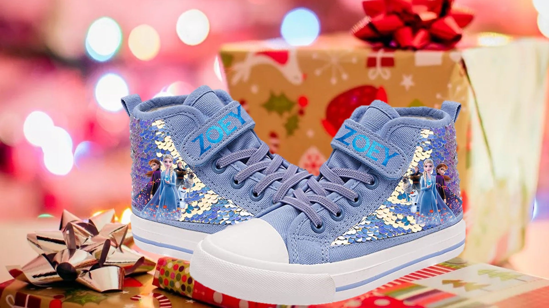Frozen Anna and Elsa Girl's High-Top Shoes Blue