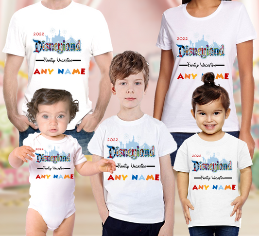 Disneyland Castle Family Vacation Trip Custom Name White T Shirts - Pick your PACK SIZE