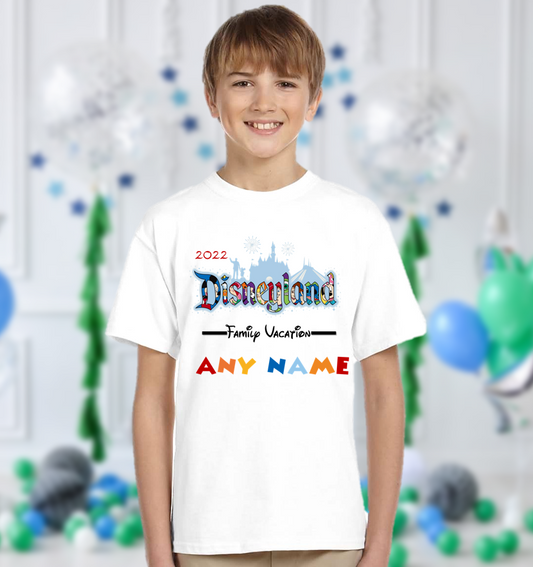 Disneyland Castle Family Vacation Trip Custom Name White T Shirt or Baby Onesie
