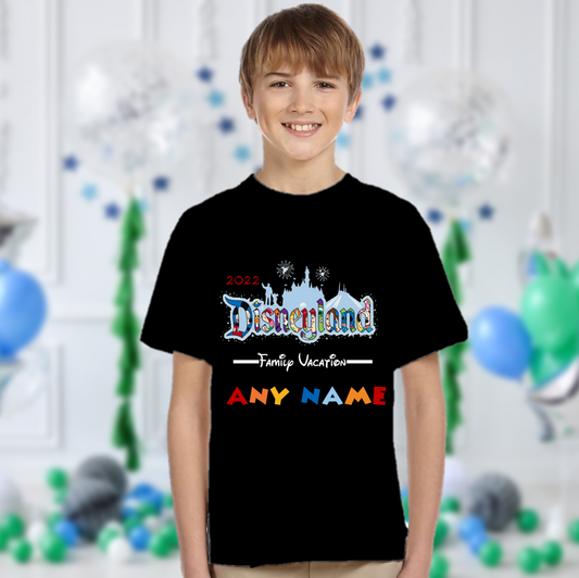 Disneyland Castle Family Vacation Trip Custom Name Black T Shirt or Baby Onesie