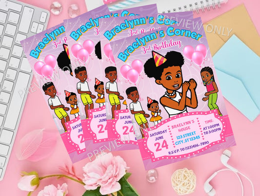 Gracies Corner Pink Birthday Party DIGITAL Invite Invitation - 4x6 or 5x7 - DIY Download File - You Print
