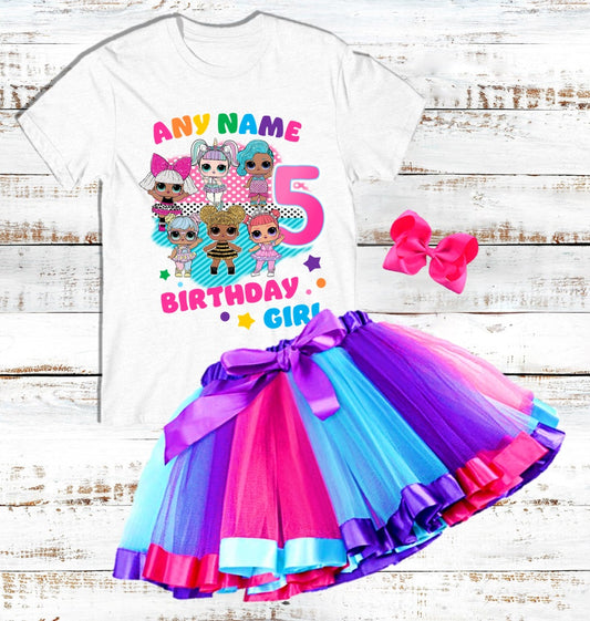 L.O.L. Surprise LOL Dolls Birthday Party Custom Name Purple Ribbon Tutu Outfit Set Dress - 3 Pieces