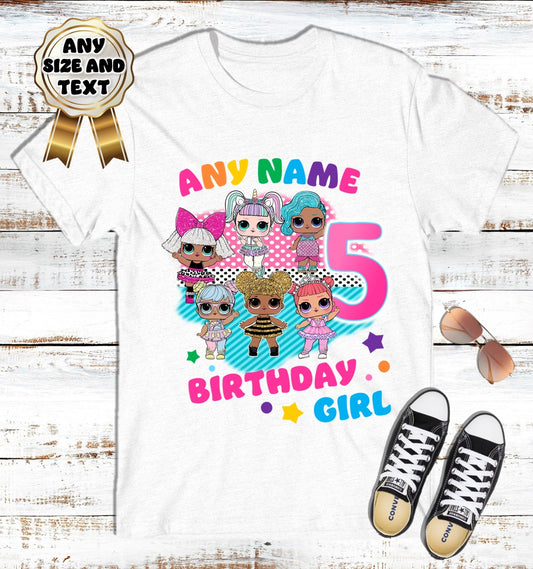 L.O.L. Surprise LOL Dolls Birthday Party Custom Name White T Shirt or Baby Onesie