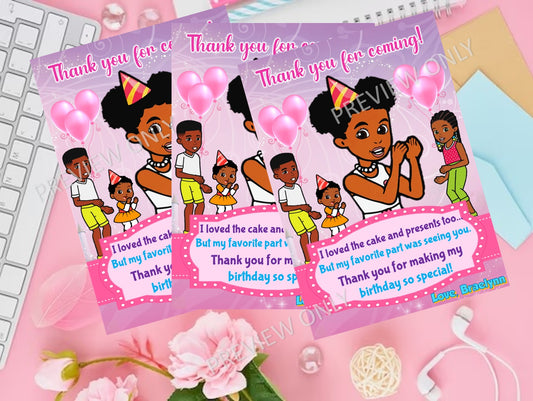 Gracies Corner Pink Birthday Party DIGITAL Thank you Card - 4x6 or 5x7 - DIY Download File - You Print
