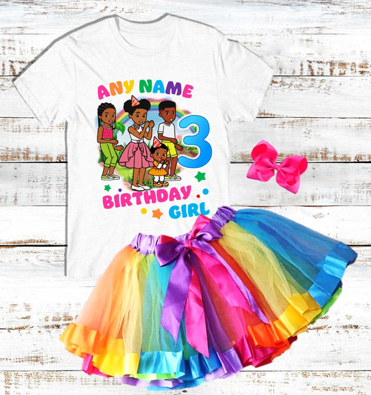 Gracie's Corner Kids Birthday Custom Name Rainbow Ribbon Tutu Outfit Set Dress - 3 Pieces