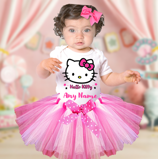 Hello Kitty Custom Name Hot Pink White Pink Fancy Tutu Outfit Set Dress - 3 Pieces
