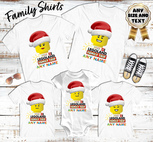 Legoland Big Lego Heads Christmas Family Vacation Trip White T Shirts - Pick your PACK SIZE