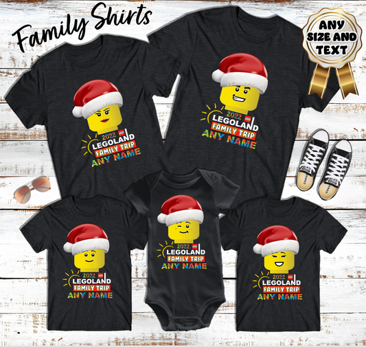 Legoland Big Lego Heads Christmas Family Vacation Trip Black T Shirts - Pick your PACK SIZE