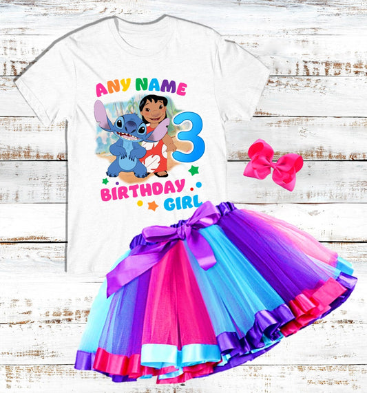 Lilo and Stitch Birthday Party Custom Name Purple Ribbon Tutu Outfit Set Dress - 3 Pieces