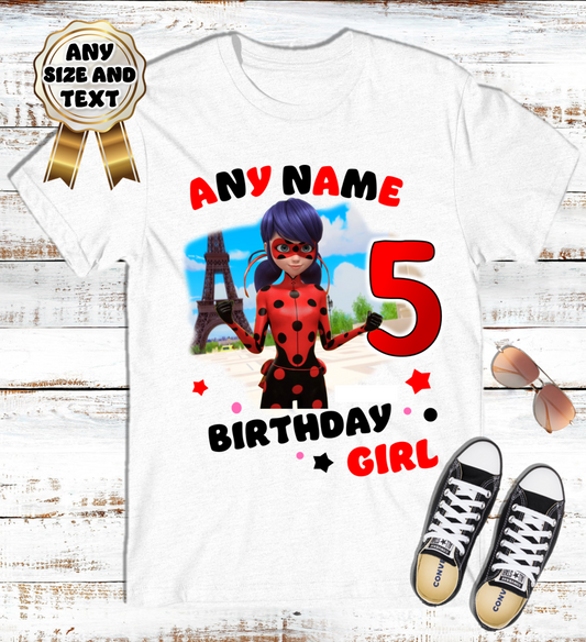 Miraculous Ladybug Girls Birthday Custom Name White T Shirt or Baby Onesie